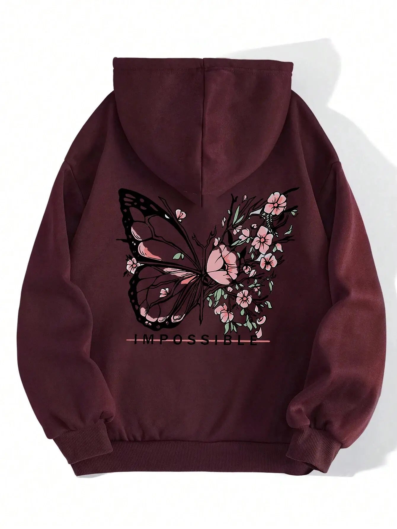 Rose Butterfly Impossible Letter Grafische Print Dames Sweatshirt Mode Warme Capuchon Losse Casual Hoodies Fleece Zachte Kleding
