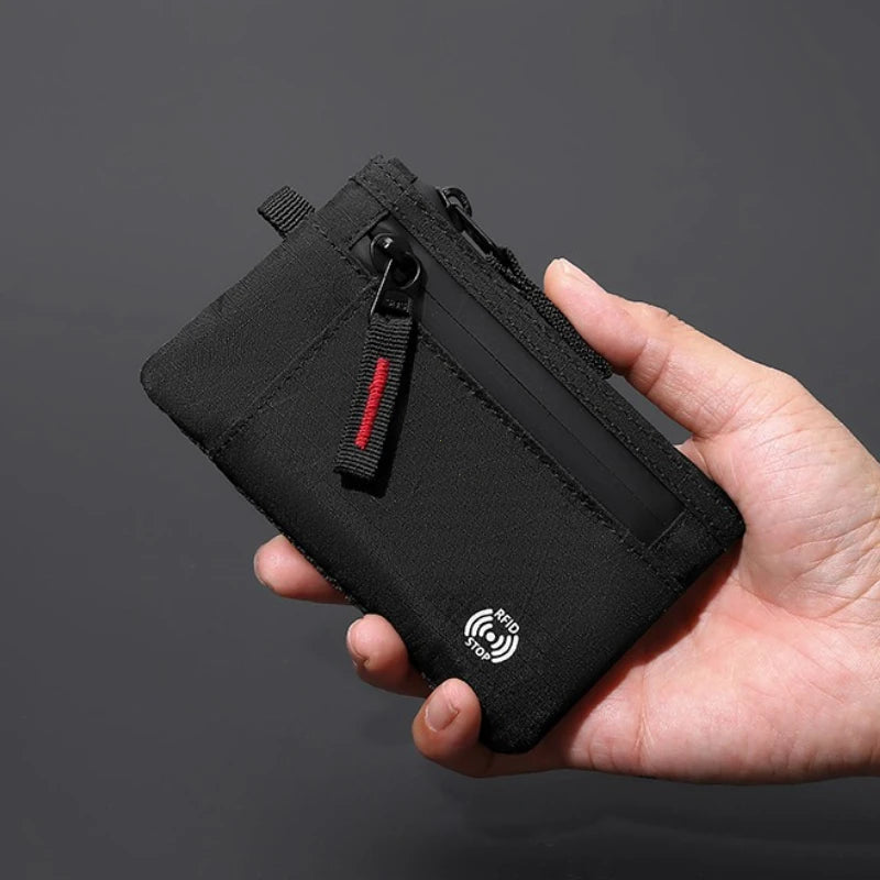 Rfid Credit Card Holder Men Wallets Luxury Nylon Slim Wallet Zipper Key Card Case Male Tactical Purse Coin Purse With Carabiner
