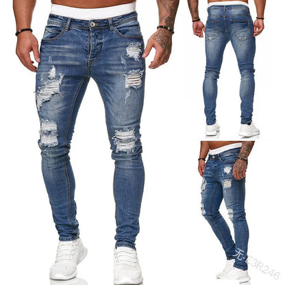 New Stretch Men's Jeans Washed Motorcycle Trousers Vintage Man Cowboy Pants Punk Loose Straight Retro Baggy Designer Casual Goth