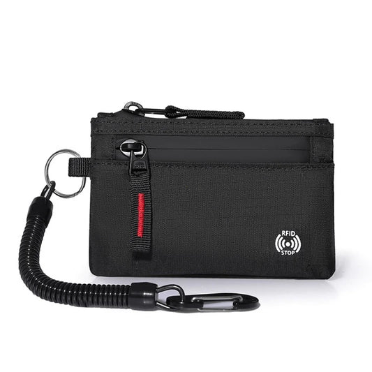 Rfid Credit Card Holder Men Wallets Luxury Nylon Slim Wallet Zipper Key Card Case Male Tactical Purse Coin Purse With Carabiner