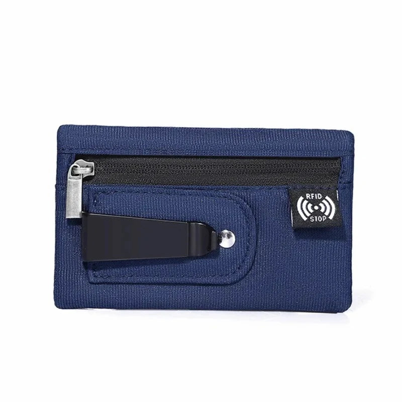 Rfid Credit Card Holder Men Wallets Luxury Nylon Slim Wallet Zipper Key Card Case Male Tactical Purse Coin Purse With Carabiner