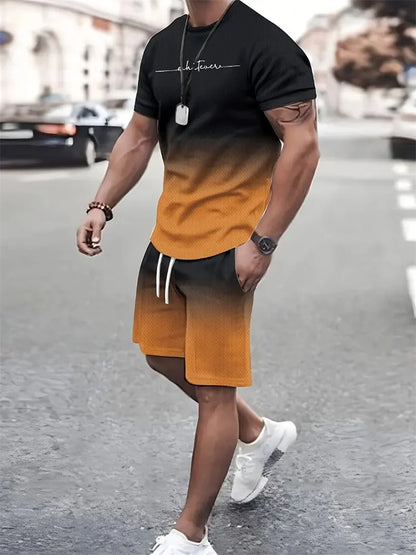 Nieuwe Heren Outfit Zomer Korte Mouwen T-Shirt Set 2 Stuk Sportkleding 3d Geprint Casual Shorts Sweatshirt Heren Trainingspak