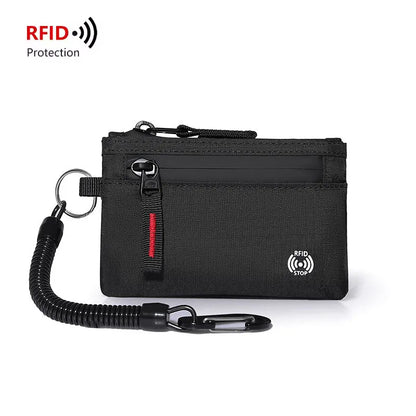 Rfid Credit Card Holder Men Wallets Luxury Nylon Slim Wallet Zipper Key Card Case Male Tactical Purse Coin Purse With Carabiner