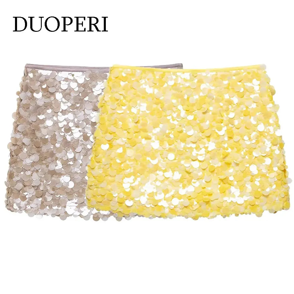 DUOPERI Vrouwen Y2K Met Lovertjes Effen A-lijn Minirok Zijrits Hoge Taille Vrouwelijke Chic Lady Casual Rokken