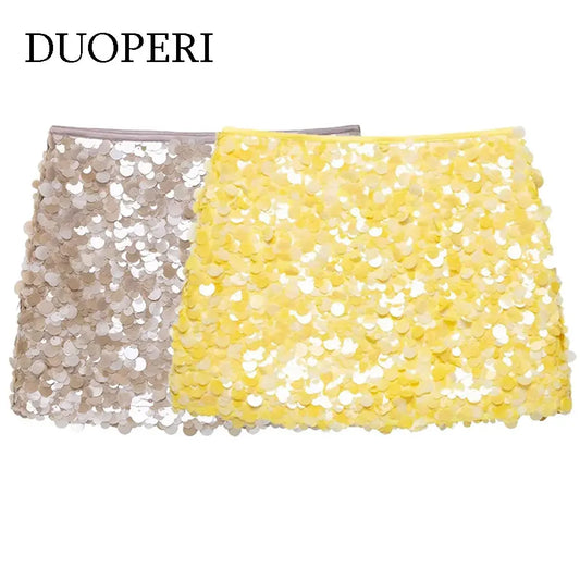 DUOPERI Vrouwen Y2K Met Lovertjes Effen A-lijn Minirok Zijrits Hoge Taille Vrouwelijke Chic Lady Casual Rokken