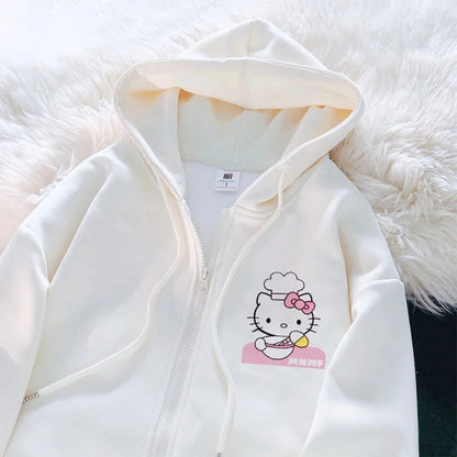 Sanrio Anime Leuke Gedrukt Hoodies Vrouwen Cartoon Hello Kitty Y2k Koreaanse Studenten Losse Sweatshirt Mode Zoete Vest Kleding