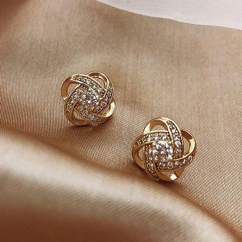 Upscale 14k Gouden Sieraden Echte Gouden Oorbellen Zirkoon Parel Twist Luxe Stud Oorbellen voor Vrouwen Brincos Pendientes Bijoux