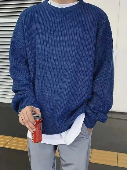 2025 Autumn Crew Neck Solid Color Pullover Sweaters For Men Casual Y2K Knitted Sweater High Street Fashion Jumpers Hombre