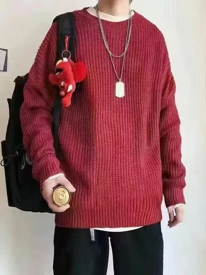 2025 Autumn Crew Neck Solid Color Pullover Sweaters For Men Casual Y2K Knitted Sweater High Street Fashion Jumpers Hombre