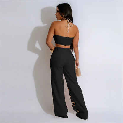Sexy Night Party 2-delige sets Dames Outfit Clubwear Festival Kleding Halter Crop Top en broek Conjuntos Femininos Elegantes