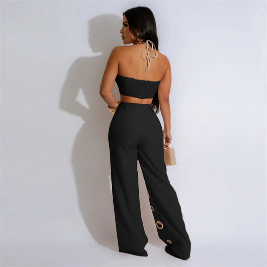 Sexy Night Party 2-delige sets Dames Outfit Clubwear Festival Kleding Halter Crop Top en broek Conjuntos Femininos Elegantes