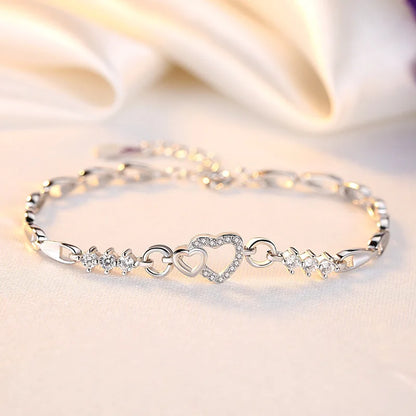 Nieuwe 925 sterling zilveren armband paars kristal zirkoon hart voor vrouw bedelarmband sieraden cadeau