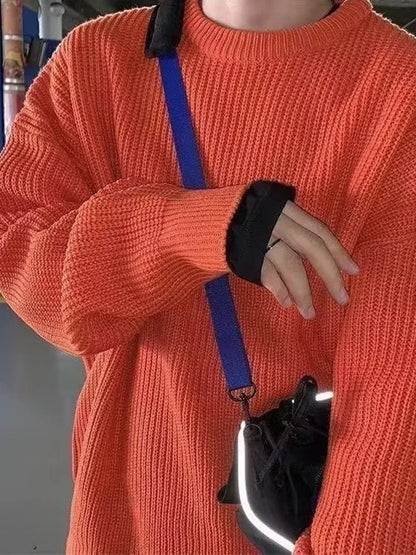 2025 Autumn Crew Neck Solid Color Pullover Sweaters For Men Casual Y2K Knitted Sweater High Street Fashion Jumpers Hombre