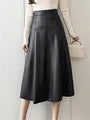 Seoulish Black Faux PU Leather Women's A-Line Skirts 2023 New Autumn Winter High Wasit Solid Chic Umbrella Office Skirts Female