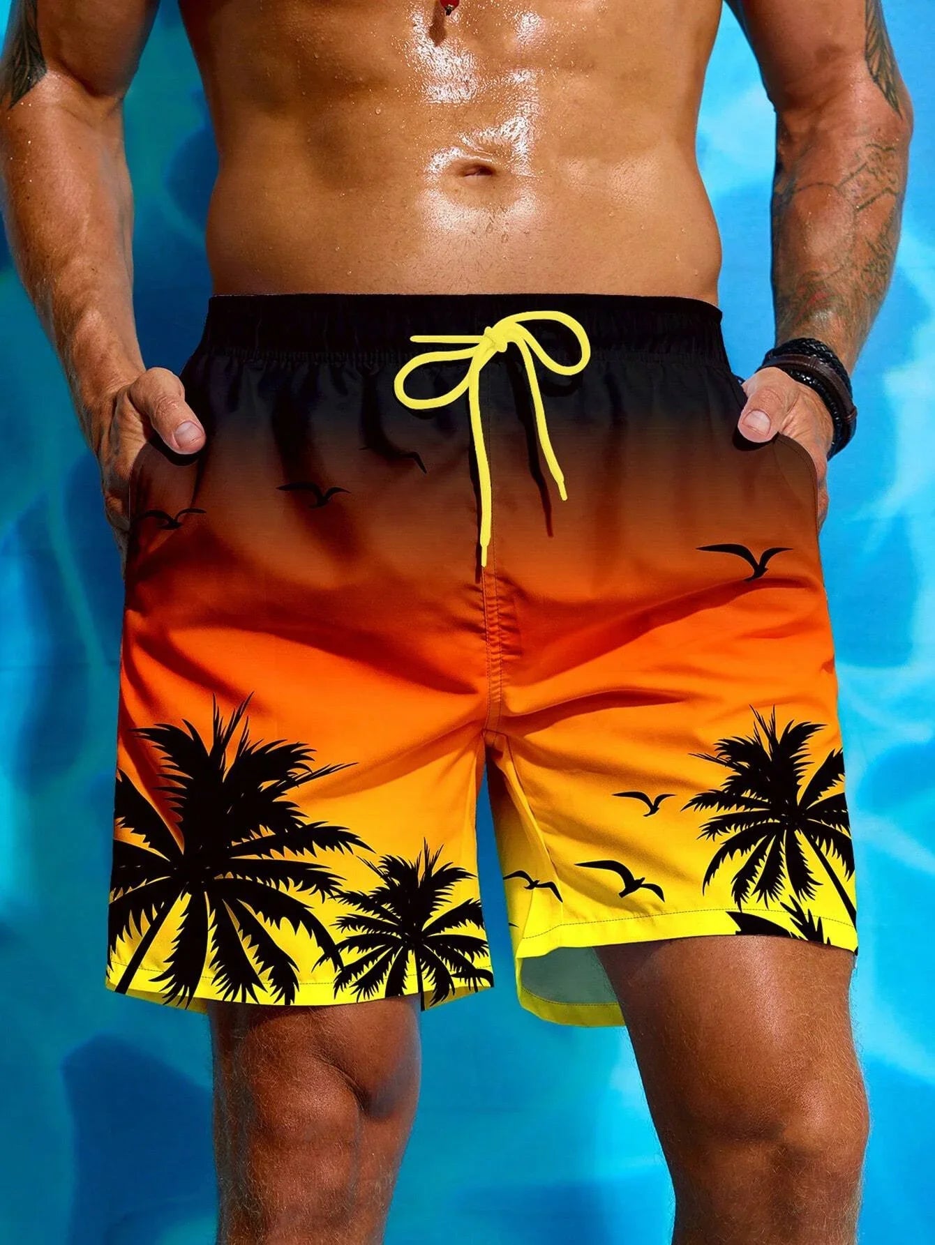 Zomervakantie Heren Palmboom 3D Print Trekkoord Taille Board Shorts Mode Zwembroek Print Ademend Korte Streetwear