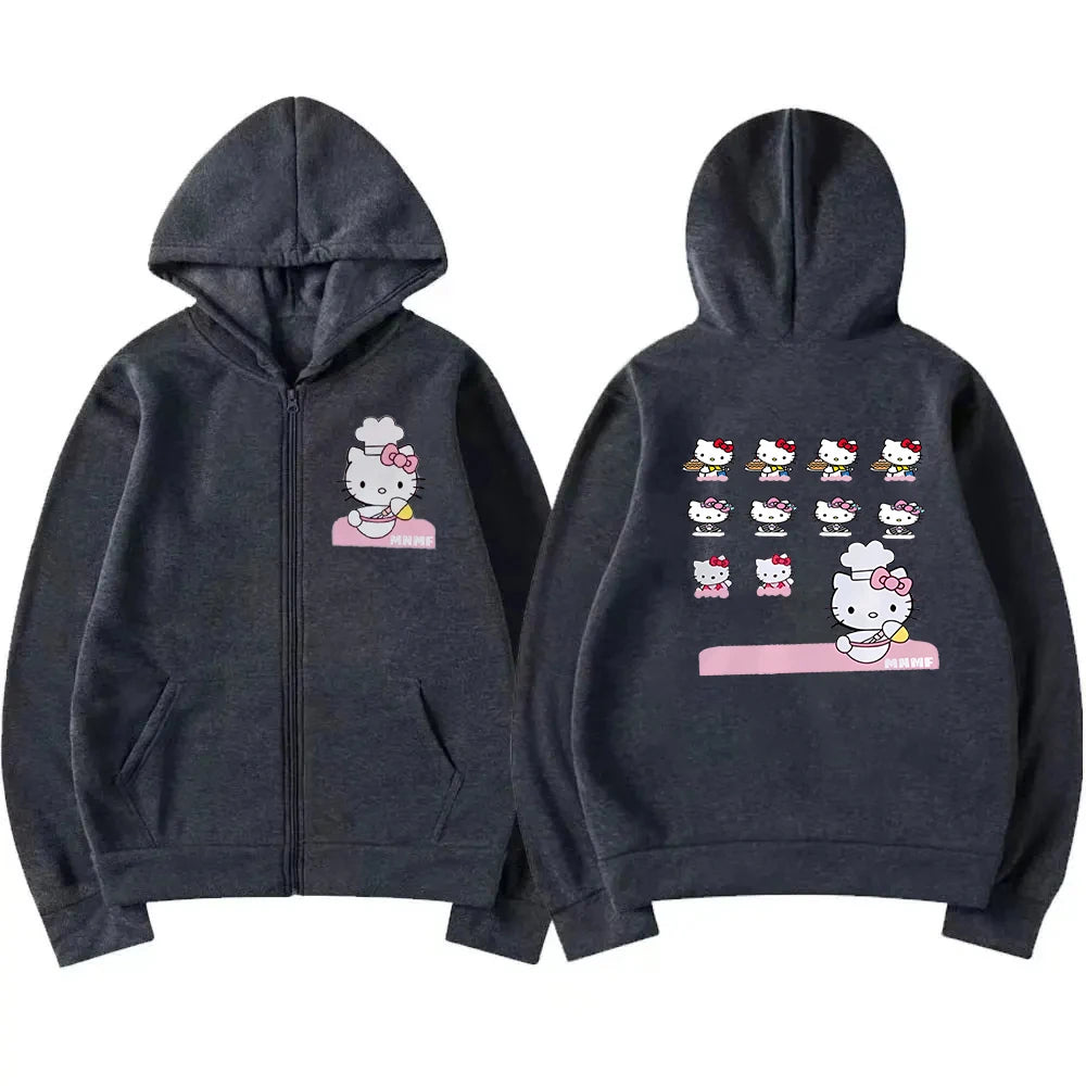 Sanrio Anime Leuke Gedrukt Hoodies Vrouwen Cartoon Hello Kitty Y2k Koreaanse Studenten Losse Sweatshirt Mode Zoete Vest Kleding