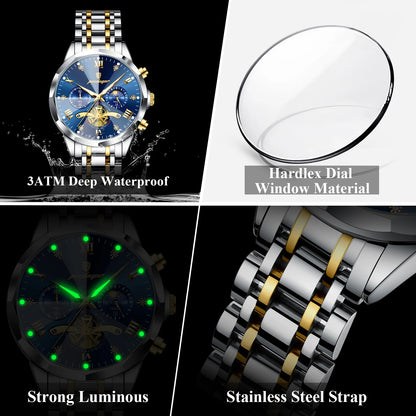 Reloj POEDAGAR de lujo para hombre, Reloj de pulsera Original resistente al agua con cronógrafo luminoso para hombre, relojes de cuarzo de acero inoxidable para hombre