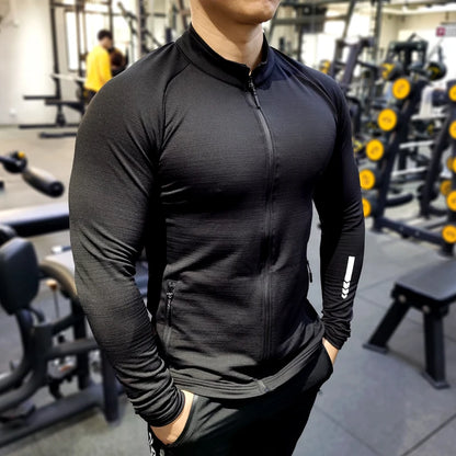 Nieuwe Winter Herfst Sport Shirt Mannen Rits Elastisch Sneldrogend Running Jassen Fitness Gym Sportkleding Sport Top Heren Sportkleding