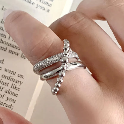 VENTFILLE 925 Sterling Silver Rings INS Fashion Hip Hop Vintage Couples Hollow Lines Punk Thai Silver Party Adjustable  Jewelry