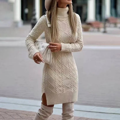 2024 Herfst Winter Nieuwe Vrouwen Gebreide Wrap Hippe Rok Hoge Hals Warm En Verdikte Elegante Gebreide Trui Lange mouw Jurk