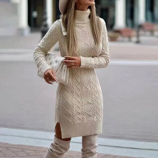 2024 Herfst Winter Nieuwe Vrouwen Gebreide Wrap Hippe Rok Hoge Hals Warm En Verdikte Elegante Gebreide Trui Lange mouw Jurk