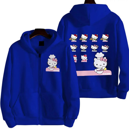 Sanrio Anime Leuke Gedrukt Hoodies Vrouwen Cartoon Hello Kitty Y2k Koreaanse Studenten Losse Sweatshirt Mode Zoete Vest Kleding