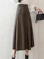 Seoulish Black Faux PU Leather Women's A-Line Skirts 2023 New Autumn Winter High Wasit Solid Chic Umbrella Office Skirts Female