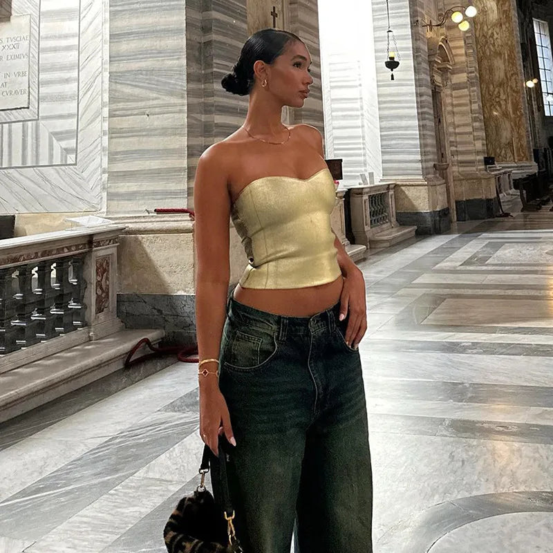 Summer Strapless Backless Sexy Crop Top Corset Party Club Outfits for Women Tube Vest Sleeveless Skinny Bustier Tops