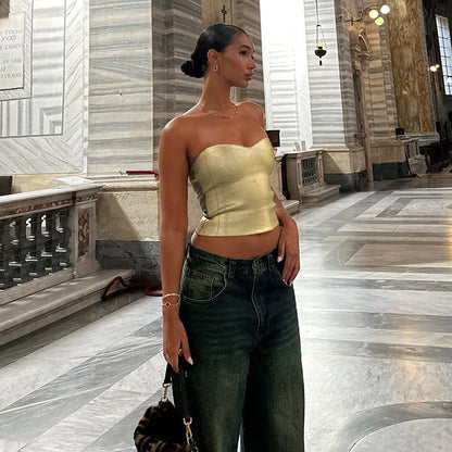 Summer Strapless Backless Sexy Crop Top Corset Party Club Outfits for Women Tube Vest Sleeveless Skinny Bustier Tops