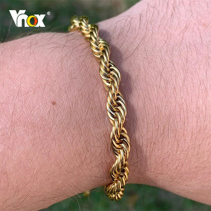 Vnox Unisex Rope Chain Bracelets for Men Women, Stainless Steel Twisted Links Chain Bracelet,Simple Classic Jewelry Gift for Him
