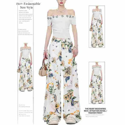 Daisy Vintage Print Gescheurde Jeans Dames Amerikaanse Zomer Nieuwe Hoge Taille Wijde Broek Hiphop Trend Y2K Baggy Rechte Broek