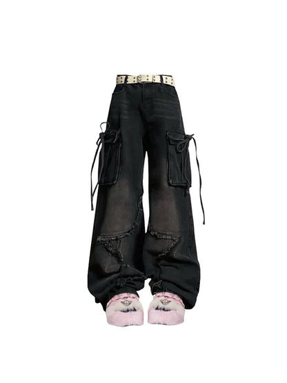 Vrouwen Blue Cargo Jeans Baggy Vintage jaren '90 Esthetische Hoge Taille Cowboy Broek Harajuku Denim Broek Y2k Trashy Jaren 2000 Kleding 2024