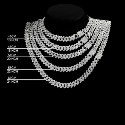 16/18/20/22/24inch Prong Cuban Link Chain for Women Men Iced Out 2 Row Rhinestone Miami Rhombus Hip Hop Cuban Necklaces Jewelry