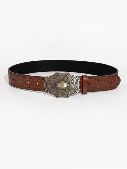 1pc men's vintage casual flower engraved metal buckle flower dragon embossed jeans accessories belt suitable for daily