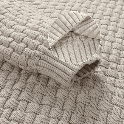 Men’s Sweater Winter Knitted Crew Neck Warm Soft Long Sleeve Pullover Textured Ribbed Edge Comfortable High Quality Top US Size