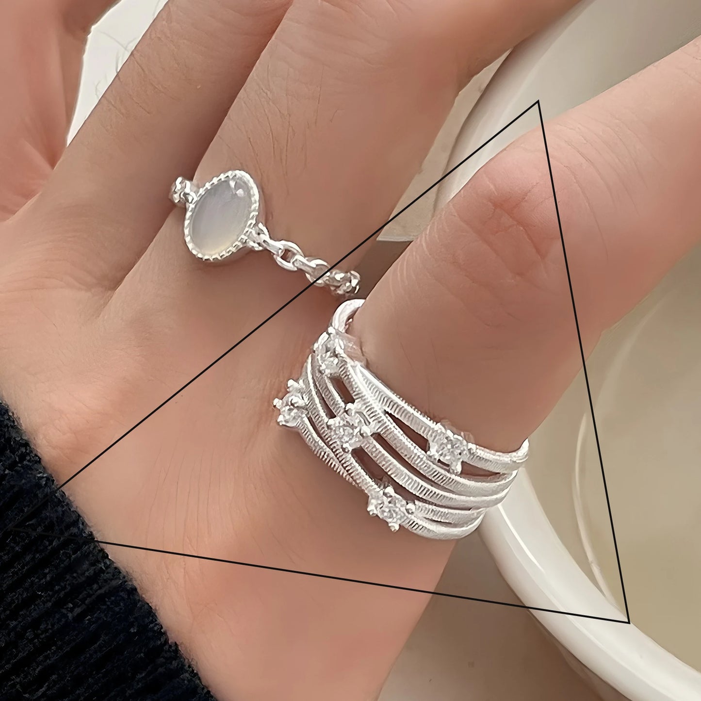 VENTFILLE 925 Sterling Silver Flower Lace Ring Korean Fashion Opening Inlaid CZ Adjustable Rings Valentine's Day Gift