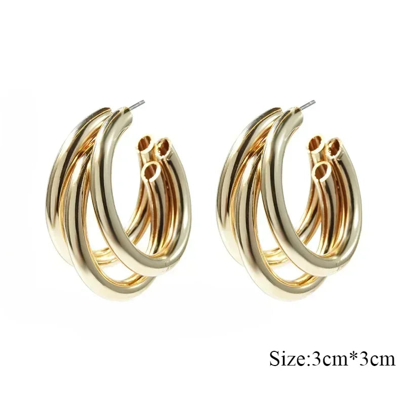 Stainless Steel Smooth Metal Chunky Hoop Earrings for Women Fashion Round Circle Hoops Statement Earrings Trendy Jewelry