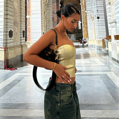 Summer Strapless Backless Sexy Crop Top Corset Party Club Outfits for Women Tube Vest Sleeveless Skinny Bustier Tops