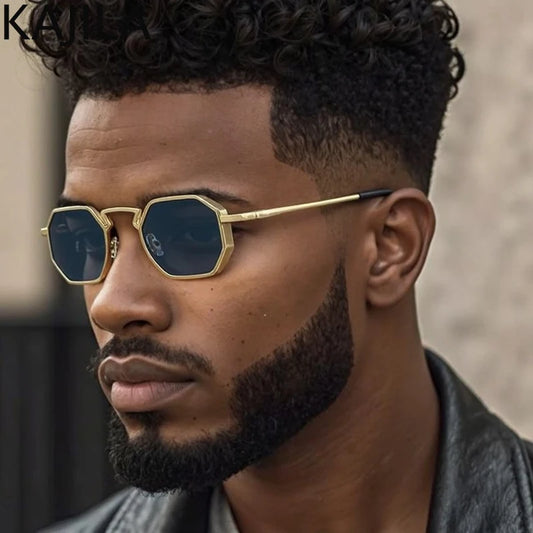 Small Frame Hexason Steampunk Sunglasses Men 2025 Luxury Brand Vintage Punk Eyewear Classic Polygon Metal Sun Glasses Male UV400