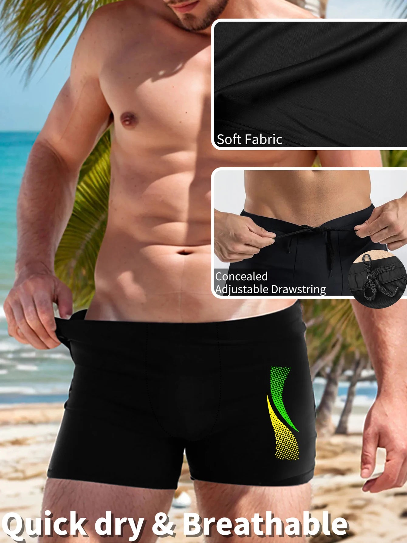 Zwembroek met modedrukken Heren Sneldrogende strandboxershorts met trekkoord Zwemkleding voor jongens Onderbroeken