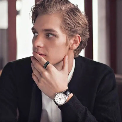 Starry Fleld 8MM Fashion Stainless Steel Black Ring Personalized Simple Groove Design Ring for Men Women Engagement Accessories