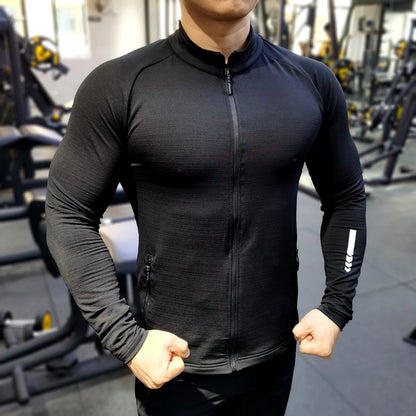 Nieuwe Winter Herfst Sport Shirt Mannen Rits Elastisch Sneldrogend Running Jassen Fitness Gym Sportkleding Sport Top Heren Sportkleding