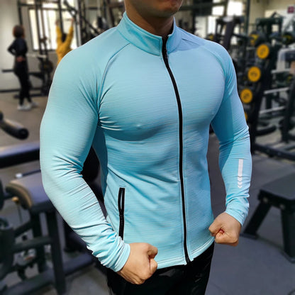 Nieuwe Winter Herfst Sport Shirt Mannen Rits Elastisch Sneldrogend Running Jassen Fitness Gym Sportkleding Sport Top Heren Sportkleding