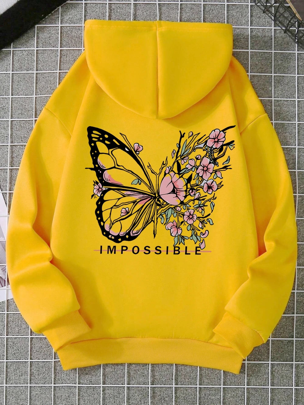 Rose Butterfly Impossible Letter Grafische Print Dames Sweatshirt Mode Warme Capuchon Losse Casual Hoodies Fleece Zachte Kleding