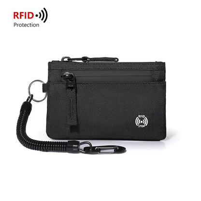 Rfid Credit Card Holder Men Wallets Luxury Nylon Slim Wallet Zipper Key Card Case Male Tactical Purse Coin Purse With Carabiner
