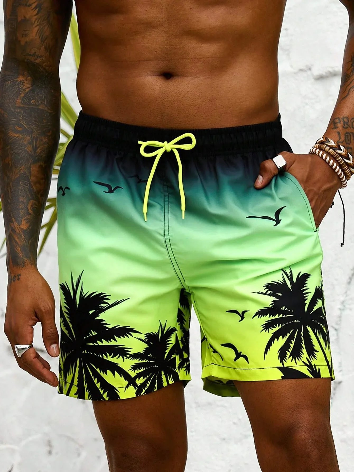 Zomervakantie Heren Palmboom 3D Print Trekkoord Taille Board Shorts Mode Zwembroek Print Ademend Korte Streetwear