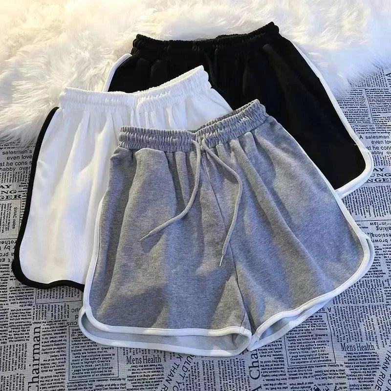 Gestreepte sportshorts dames Koreaanse mode casual mini-shorts zomer eenvoudige losse wijde pijpen shorts dames nieuw