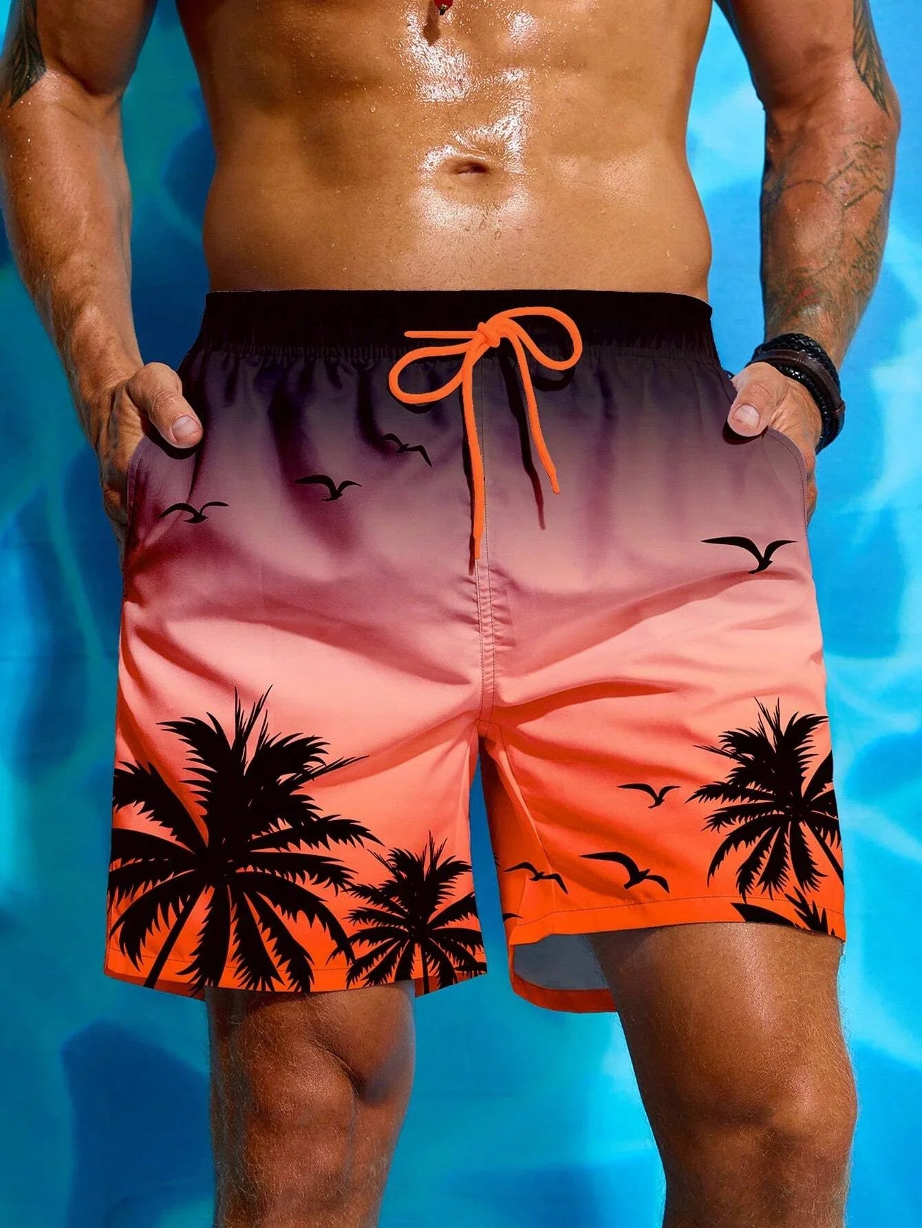 Zomervakantie Heren Palmboom 3D Print Trekkoord Taille Board Shorts Mode Zwembroek Print Ademend Korte Streetwear