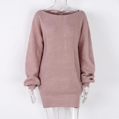 Herfst en winter damesjurken Kraag met één woord Louj Casual losse gebreide trui Jurk Korte jurken Casual jurk voor dames