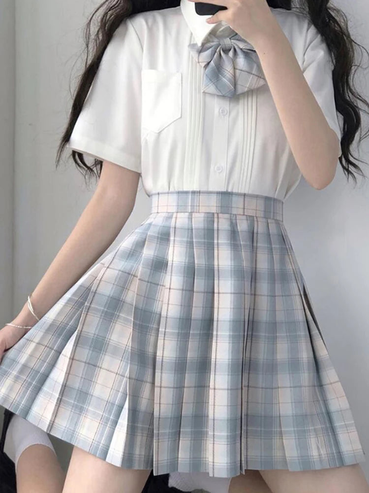 ZOKI Plaid Women Pleated Skirt Bow Knot Summer High Waist Preppy Girls Dance Mini Skirt Cute A Line Harajuku Sexy Japan Faldas